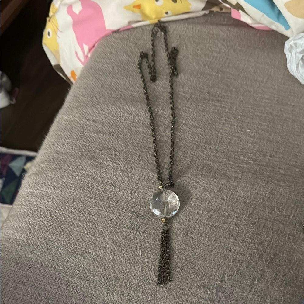 Elegant Black Chain Necklace with Crystal Pendant